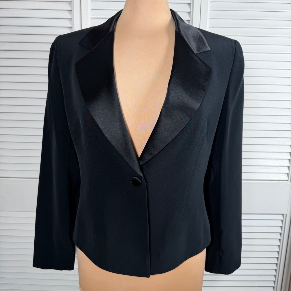 Vintage Jones New‎ York Evening Black Satin Lapel Blazer Jacket 10P